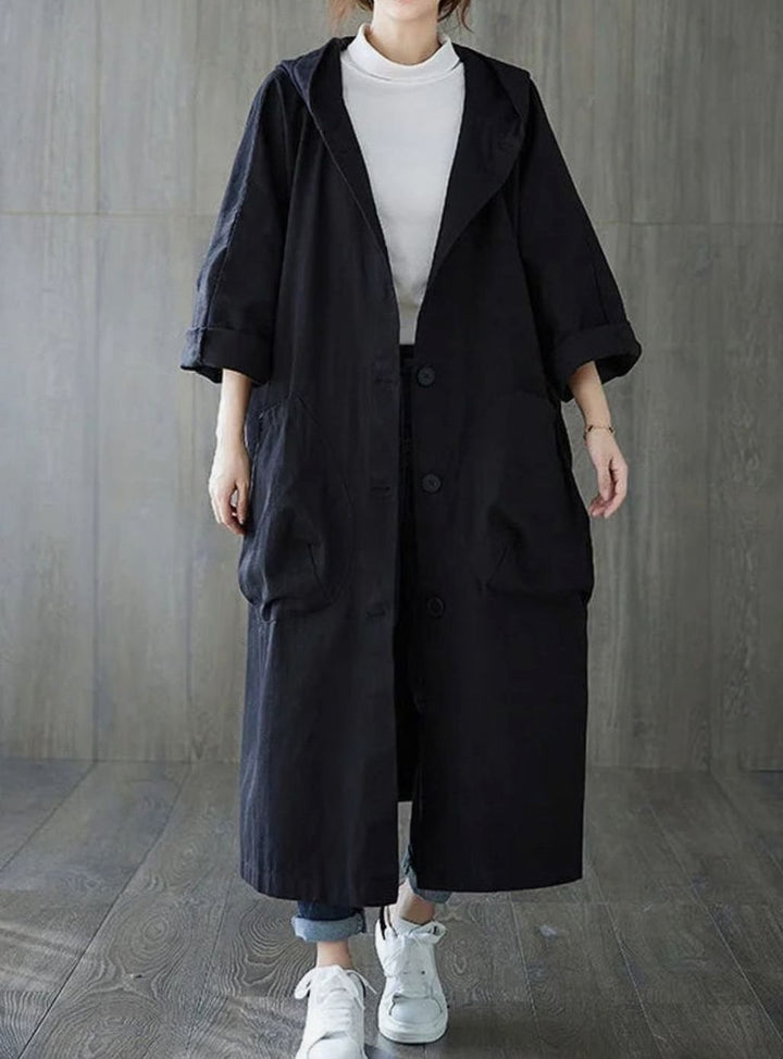 Langer Kapuzenmantel für Damen wasserabweisend Oversized Trenchcoat