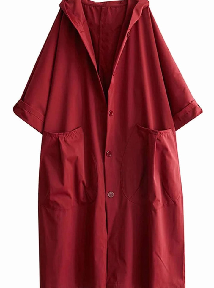 Langer Kapuzenmantel für Damen wasserabweisend Oversized Trenchcoat - Rot