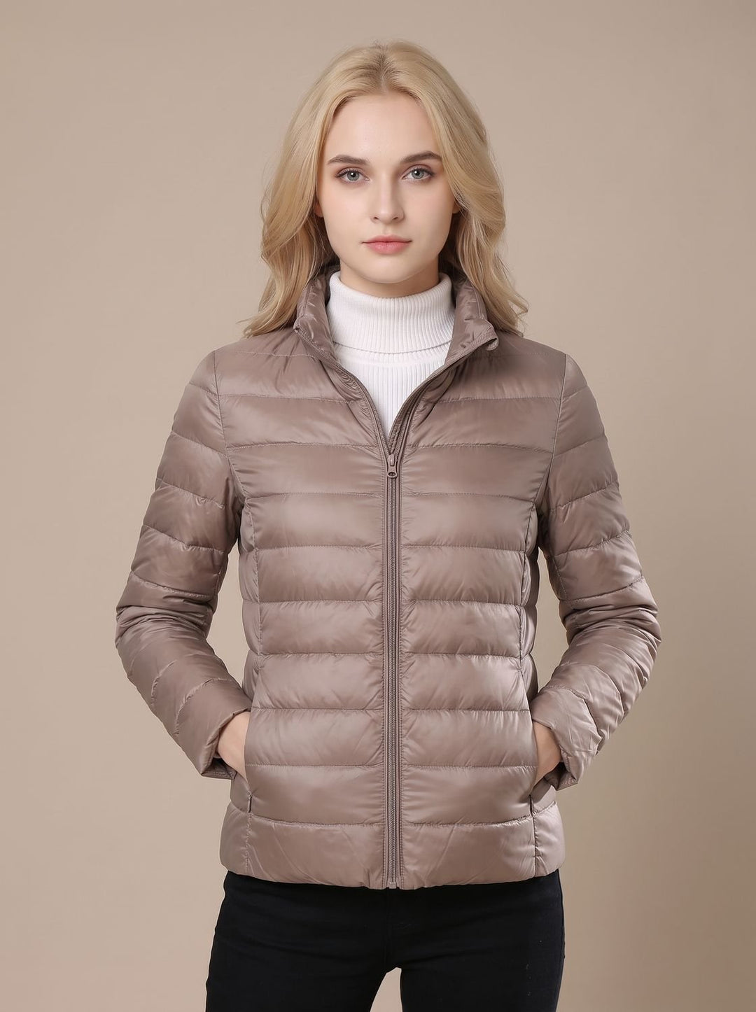 Leichte Daunenjacke Damen wasserdicht gefütterte Steppjacke - Beige