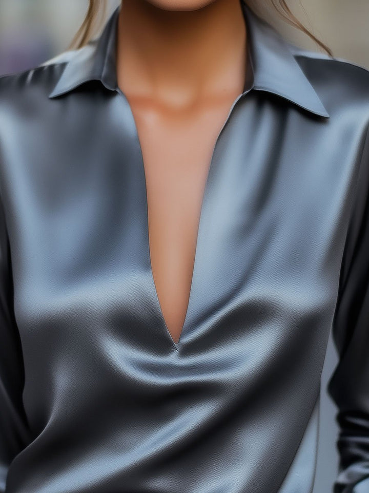 Jessica | Damen Herbst-Satinbluse mit V-Ausschnitt