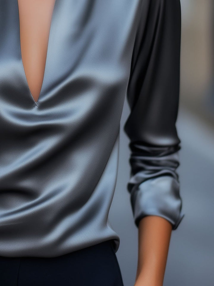 Jessica | Damen Herbst-Satinbluse mit V-Ausschnitt