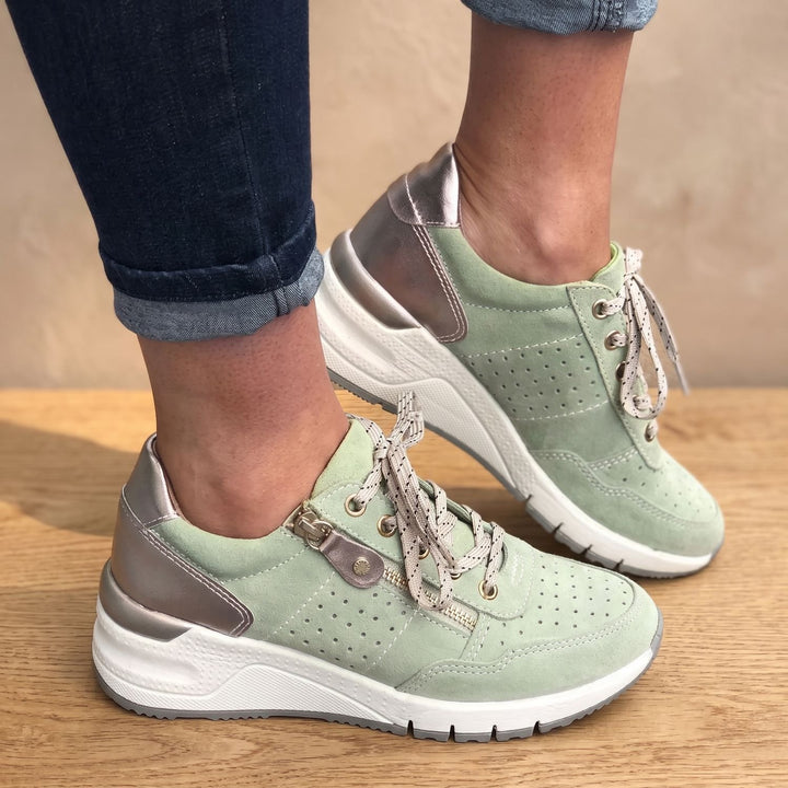 Maddie Orthopädische Damen Sneaker Schnürschuh Keilsohle - Grün