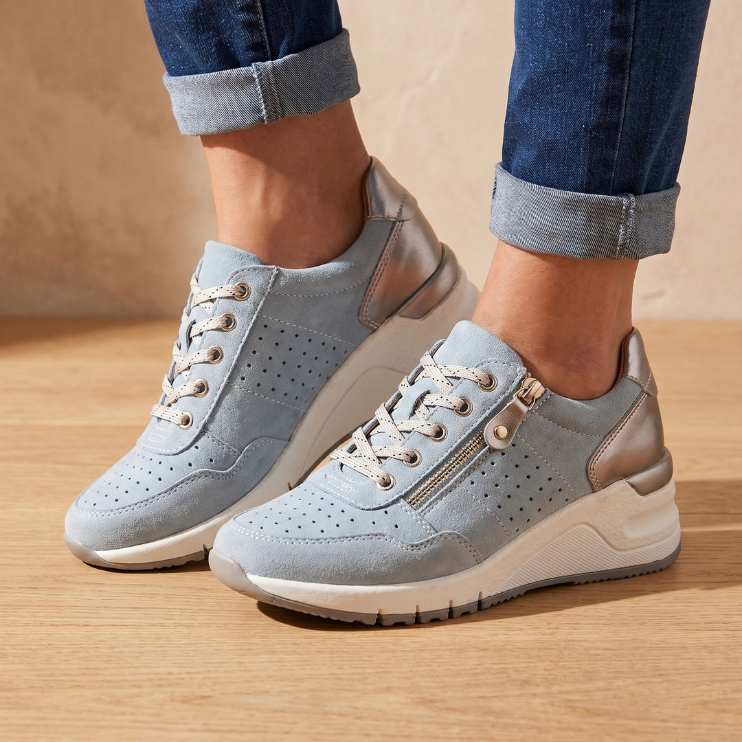 Maddie Orthopädische Damen Sneaker Schnürschuh Keilsohle - Blau