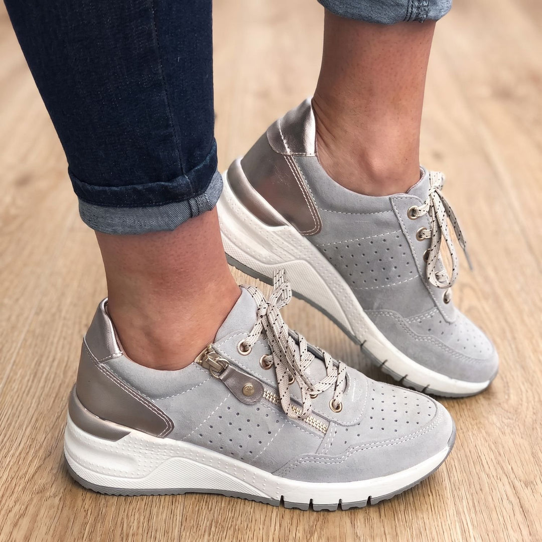 Maddie Orthopädische Damen Sneaker Schnürschuh Keilsohle - Grau