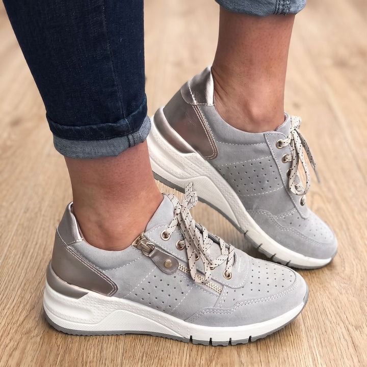 Maddie Orthopädische Damen Sneaker Schnürschuh Keilsohle - Grau