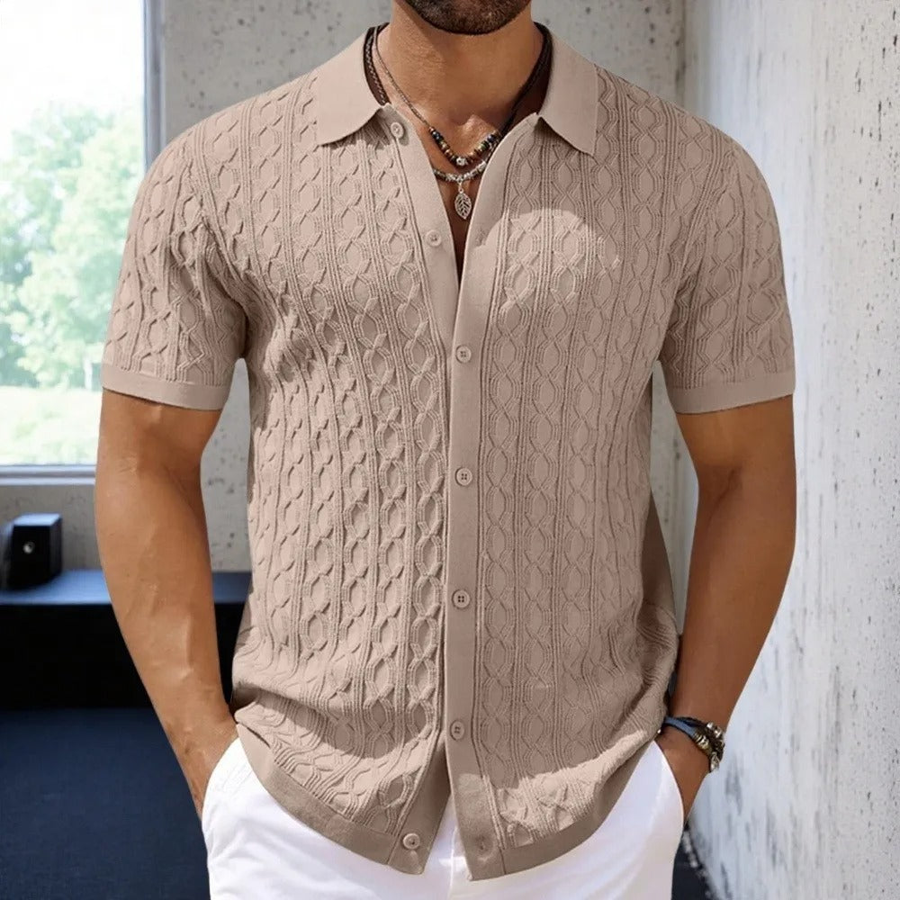 Reinhard | Herren Strukturiert Knopf-up Polo-Shirt