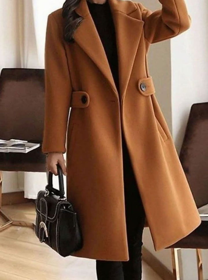 Mantel Damen Klassischer Woll-Trenchcoat Langer Eleganter Wintermantel - Braun
