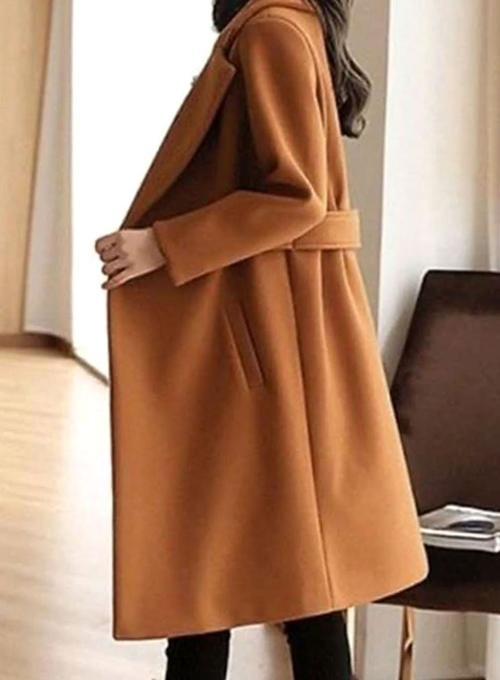 Mantel Damen Klassischer Woll-Trenchcoat Langer Eleganter Wintermantel