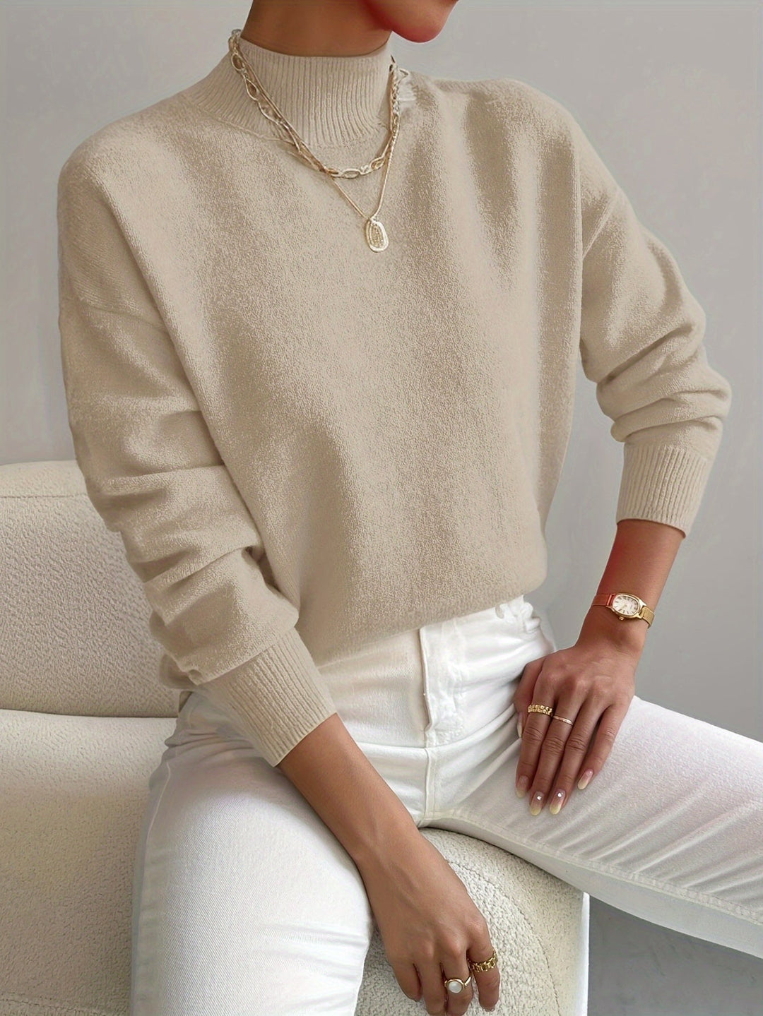Eva | Damen Frühlings Mock Neck Pullover
