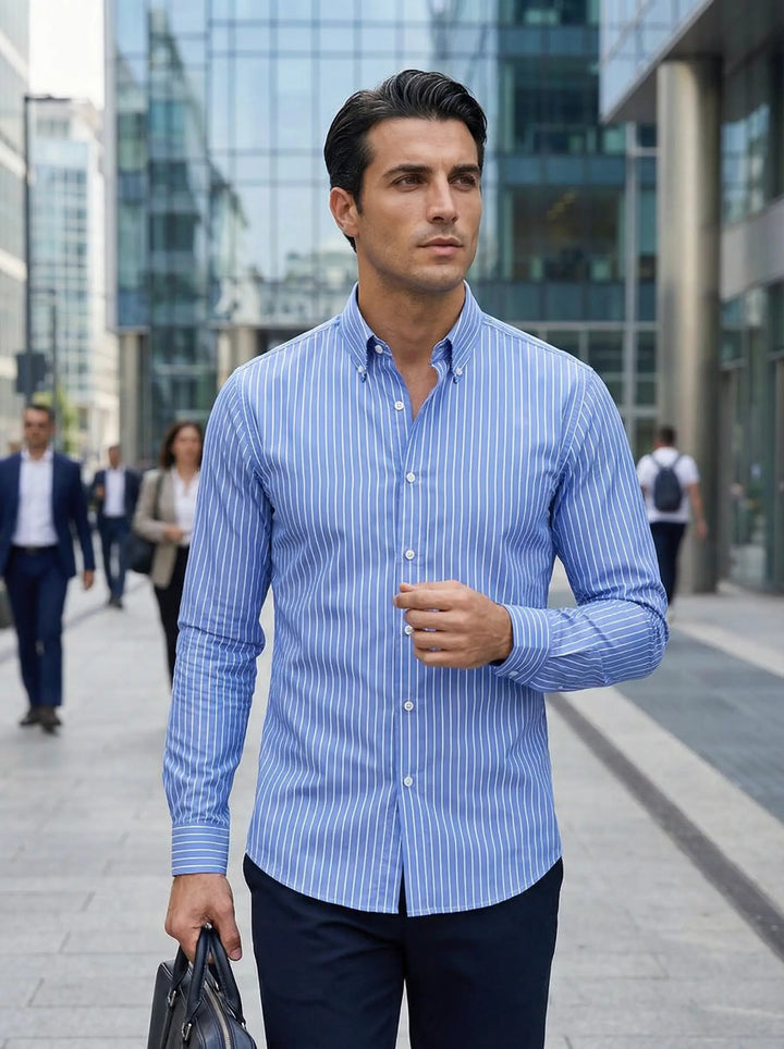 Tobias | Herren Slim Fit Streifen Knopfhemd
