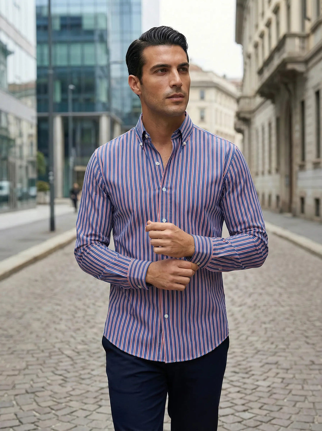 Tobias | Herren Slim Fit Streifen Knopfhemd