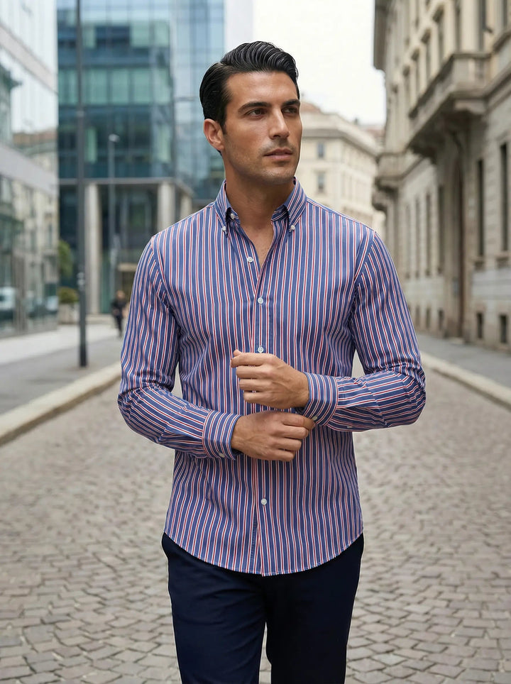Tobias | Herren Slim Fit Streifen Knopfhemd