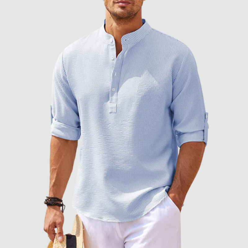 Edgar | Herren Stehkragen Halbknopfleiste Freizeit Shirt