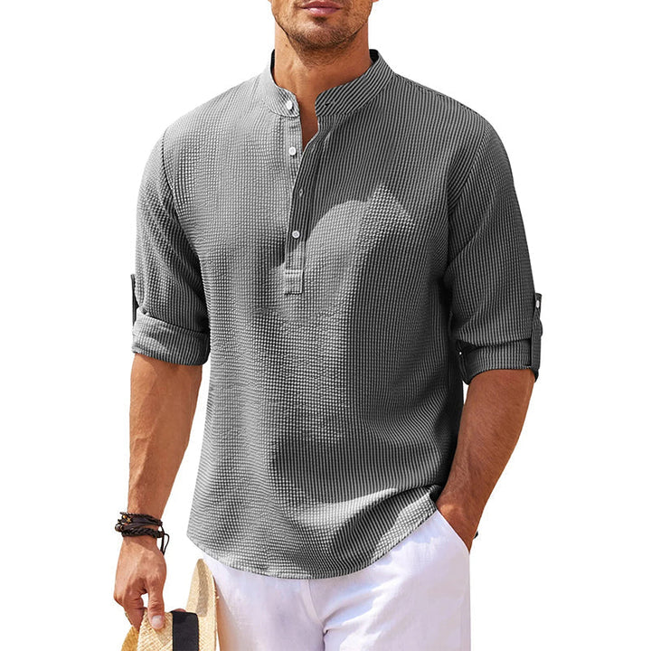 Edgar | Herren Stehkragen Halbknopfleiste Freizeit Shirt