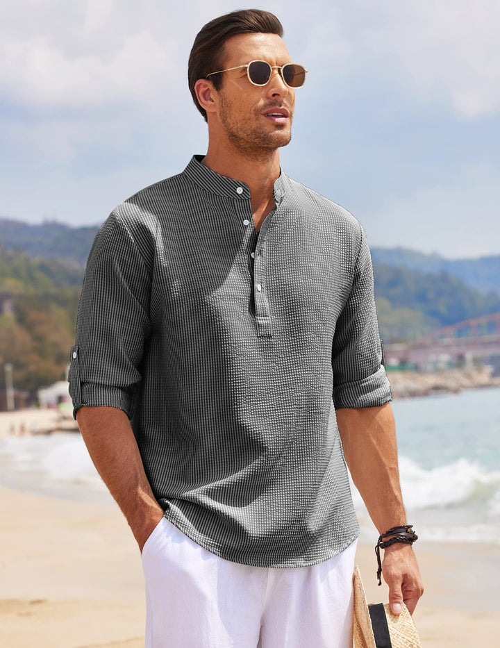 Edgar | Herren Stehkragen Halbknopfleiste Freizeit Shirt