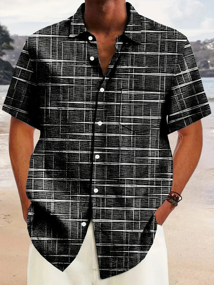 Armin | Herren Kurzarm Muster Knopf Freizeit Shirt