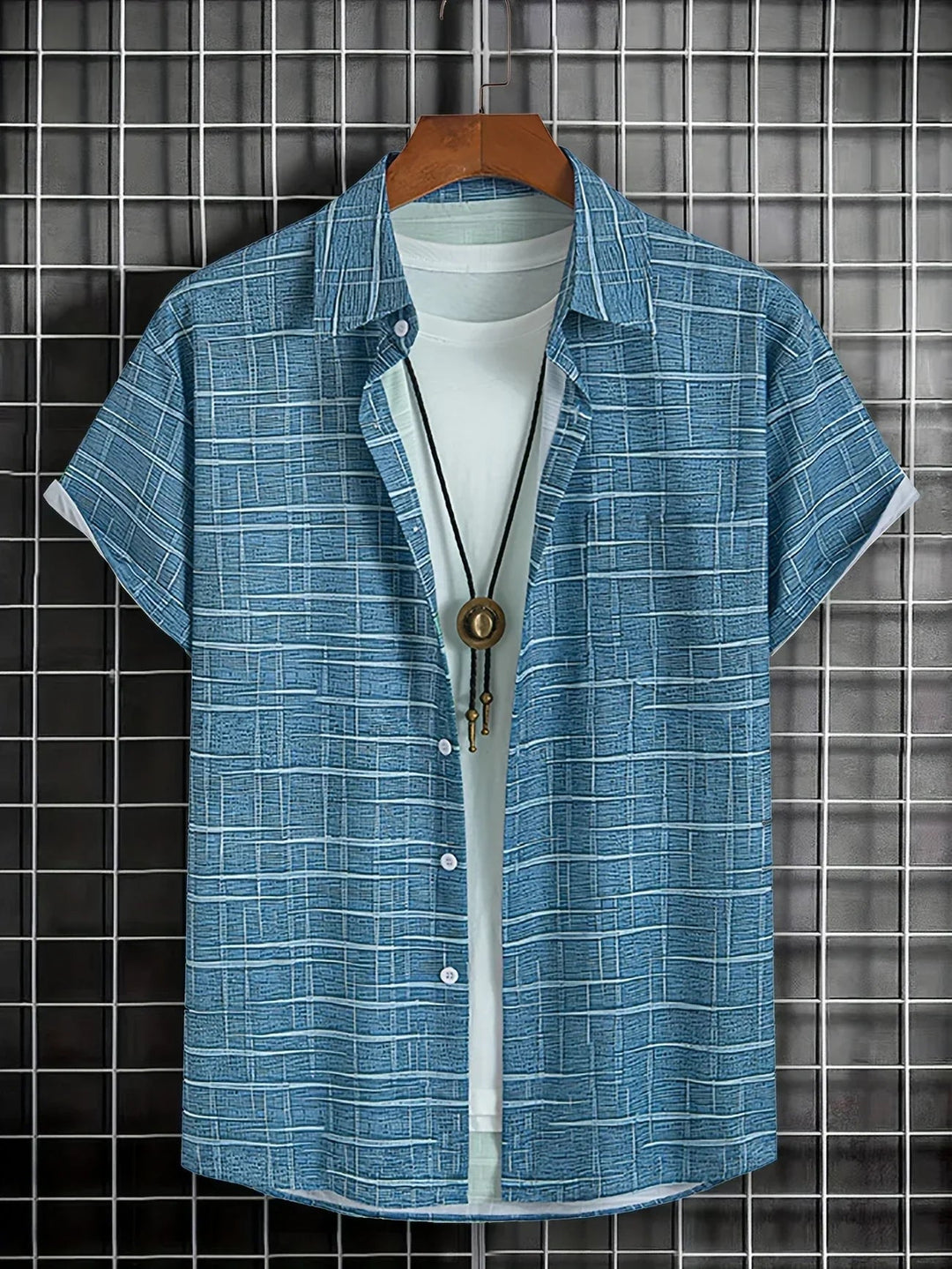 Armin | Herren Kurzarm Muster Knopf Freizeit Shirt