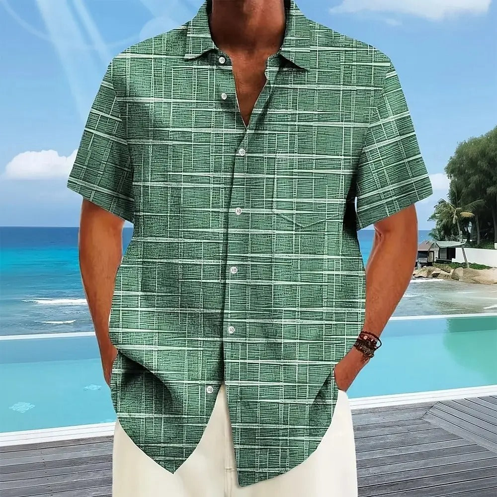 Armin | Herren Kurzarm Muster Knopf Freizeit Shirt