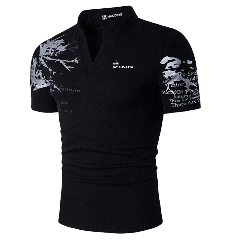 Tobias | Herren Grafikdruck V-Knopfleiste T-Shirt