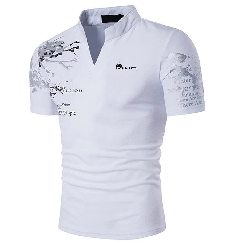 Tobias | Herren Grafikdruck V-Knopfleiste T-Shirt