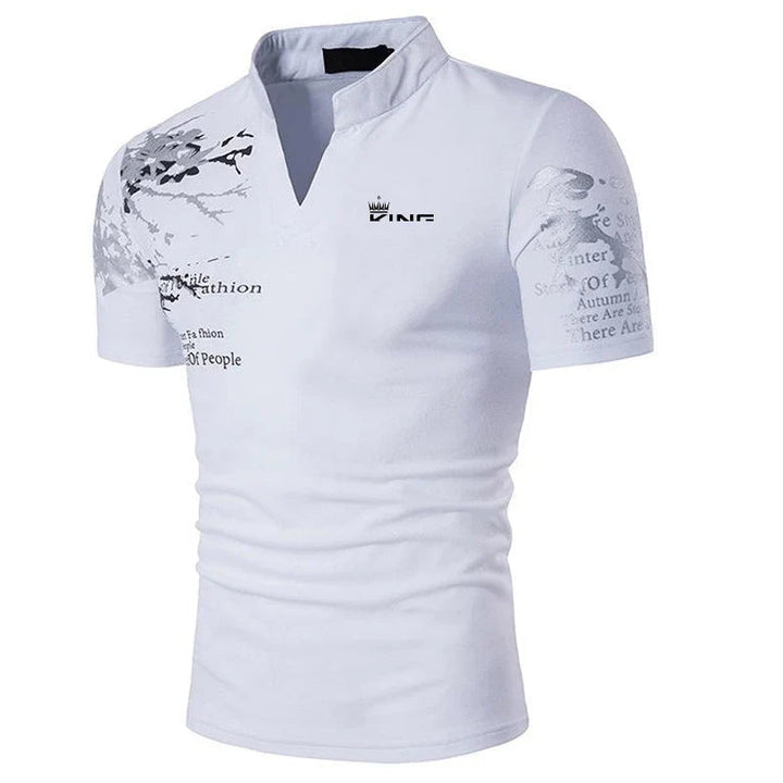 Tobias | Herren Grafikdruck V-Knopfleiste T-Shirt