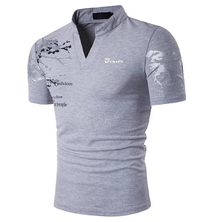 Tobias | Herren Grafikdruck V-Knopfleiste T-Shirt