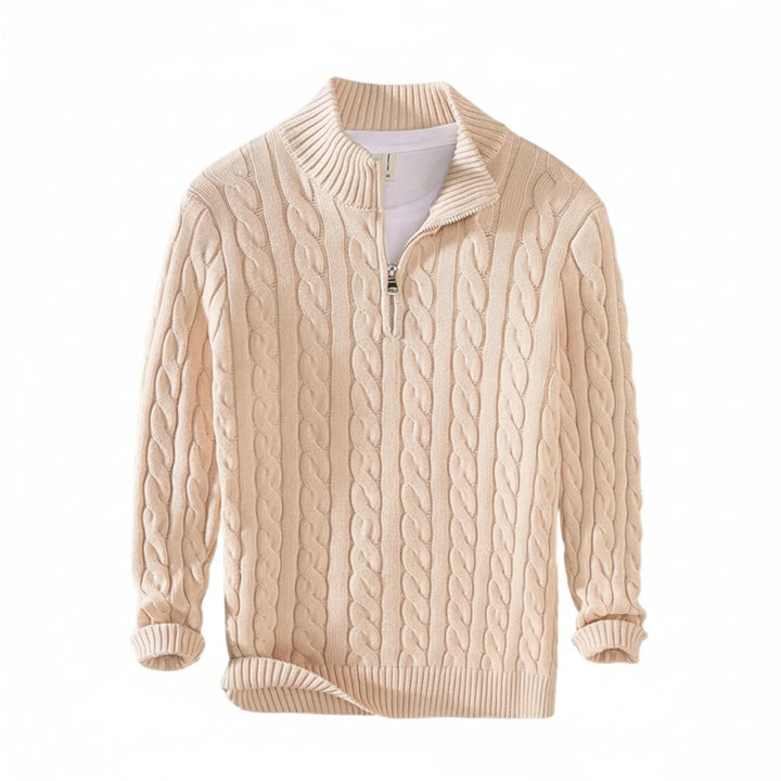Paul | Herren Zopfmuster Pullover mit halbem Reißverschluss