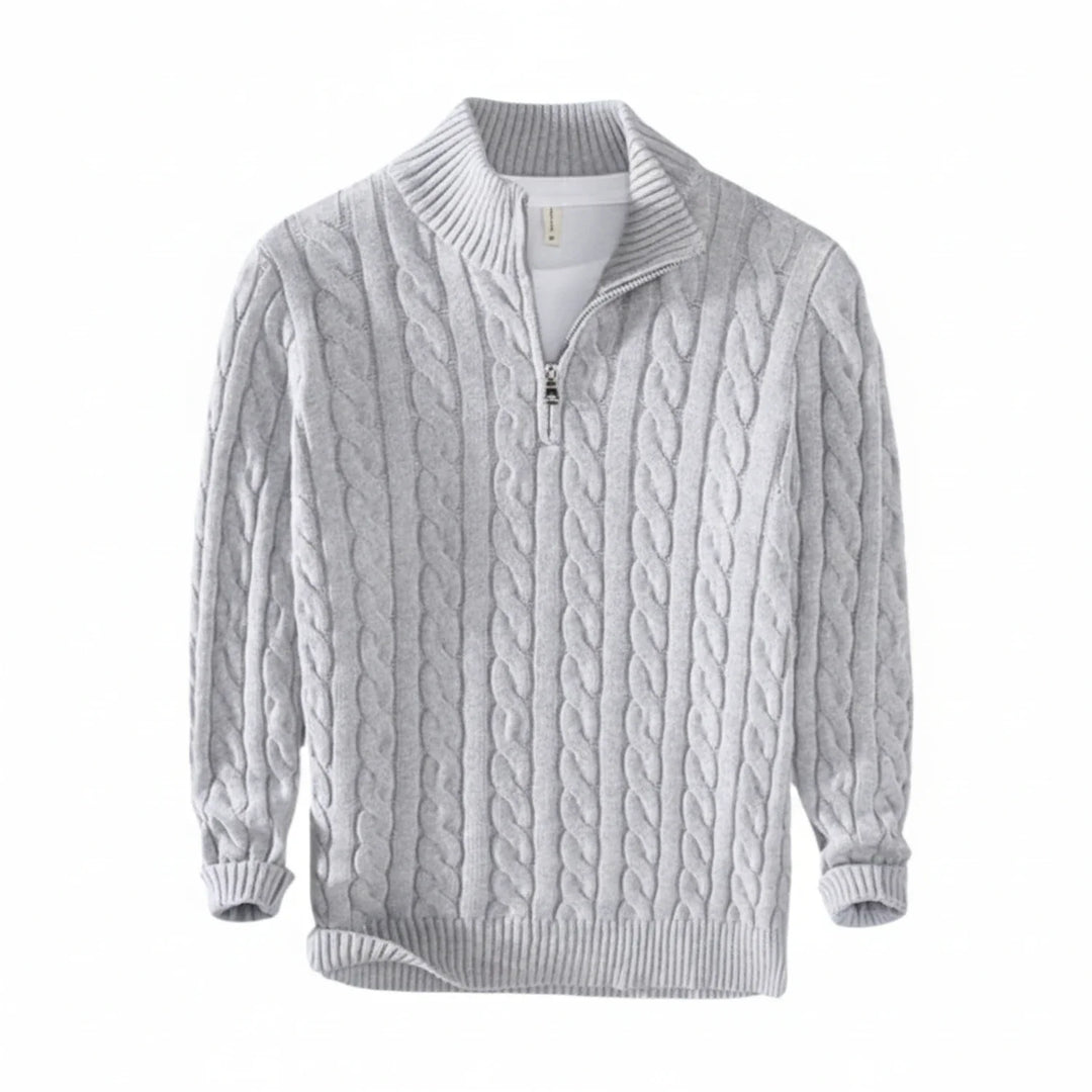Paul | Herren Zopfmuster Pullover mit halbem Reißverschluss