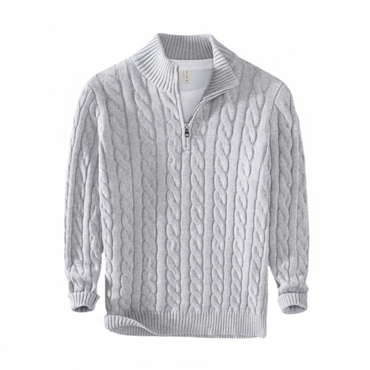 Paul | Herren Zopfmuster Pullover mit halbem Reißverschluss