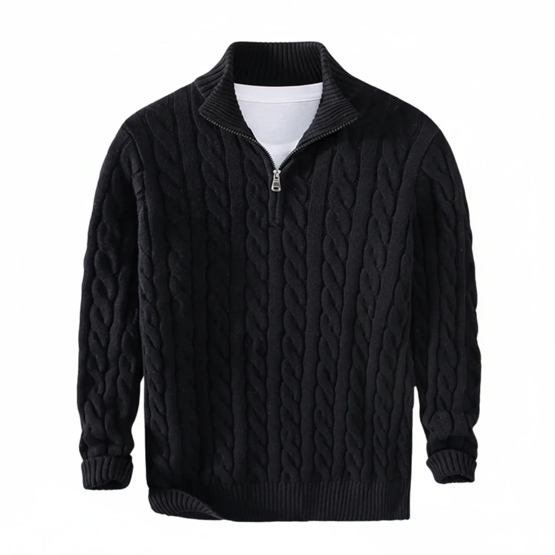 Paul | Herren Zopfmuster Pullover mit halbem Reißverschluss
