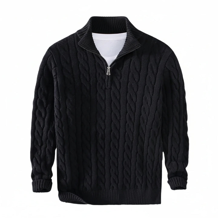 Paul | Herren Zopfmuster Pullover mit halbem Reißverschluss