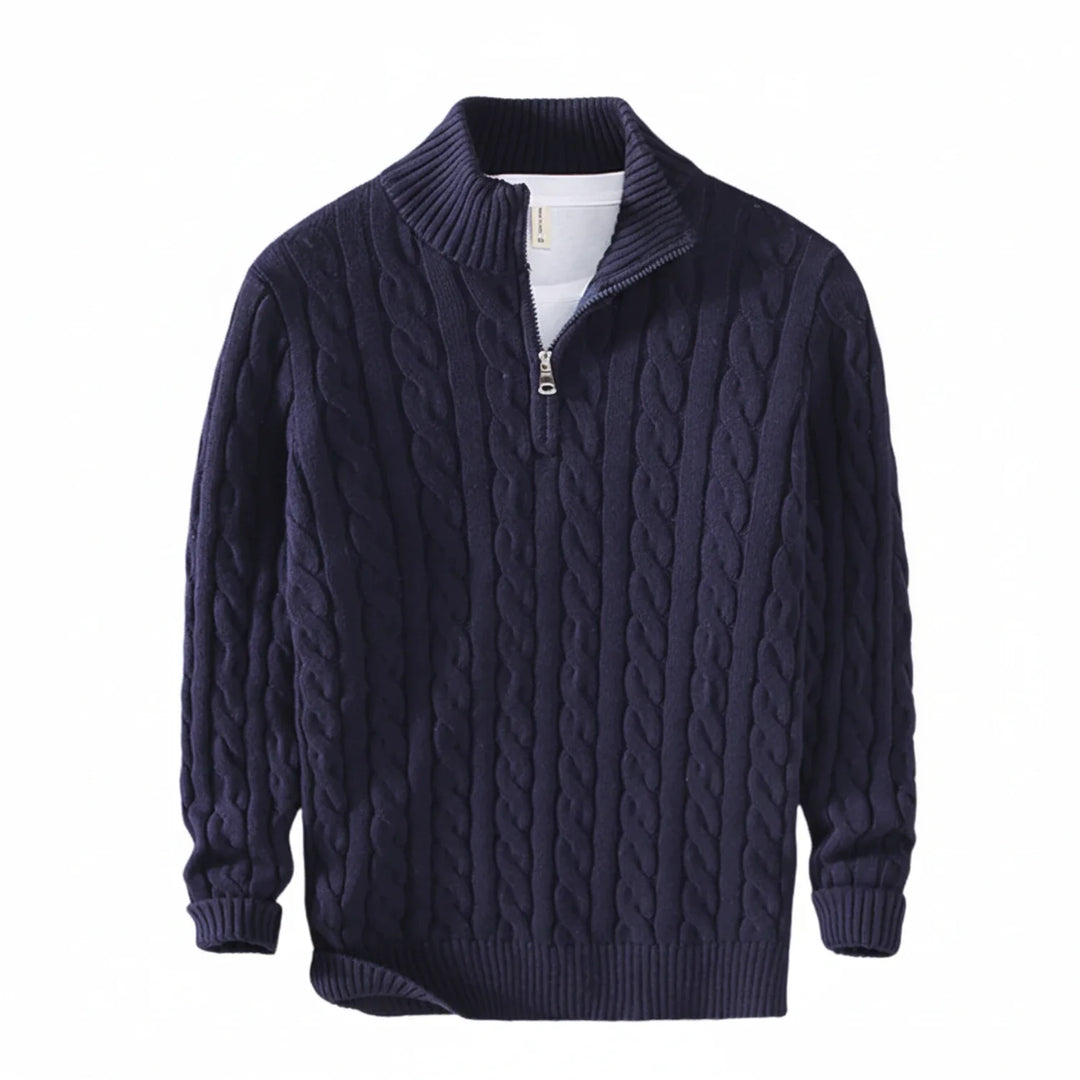 Paul | Herren Zopfmuster Pullover mit halbem Reißverschluss