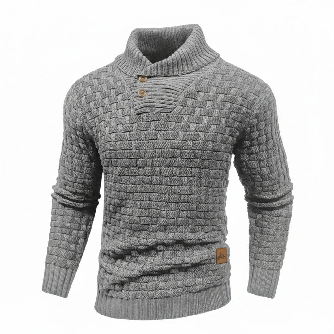 Niklas | Herren Strukturierter Strickpullover mit Knopfkragen