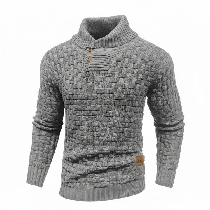 Niklas | Herren Strukturierter Strickpullover mit Knopfkragen