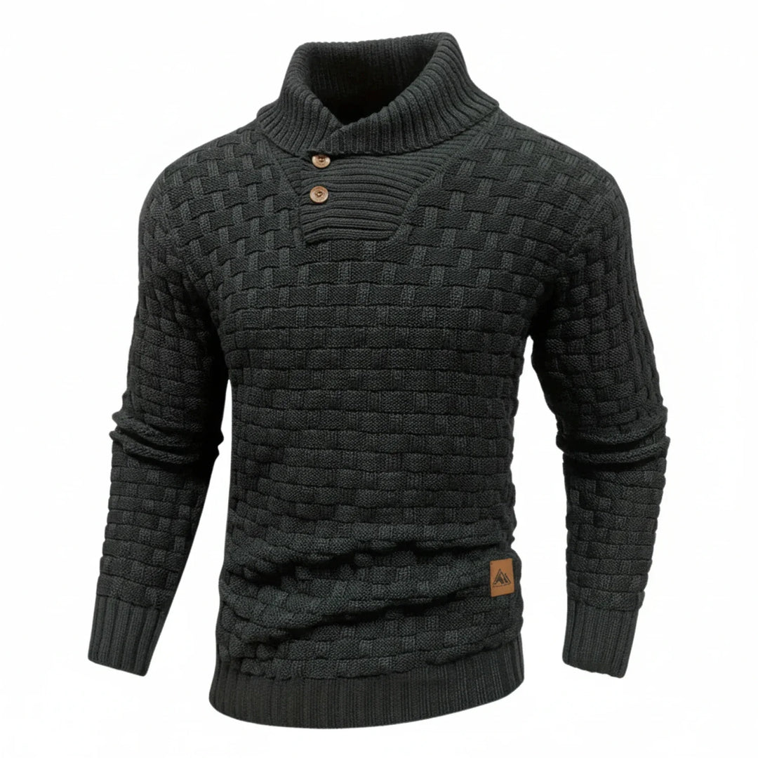 Niklas | Herren Strukturierter Strickpullover mit Knopfkragen