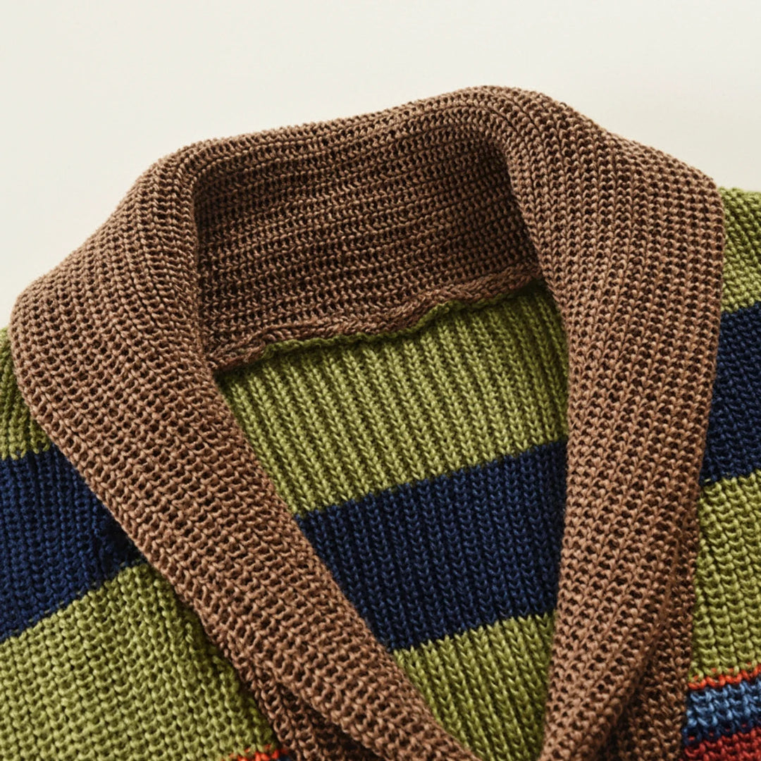 Oliver | Herren Gestreifter Strickcardigan mit Knopfleiste