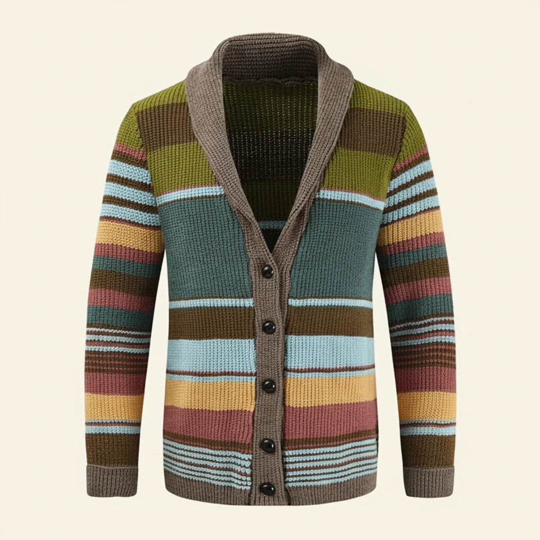 Oliver | Herren Gestreifter Strickcardigan mit Knopfleiste