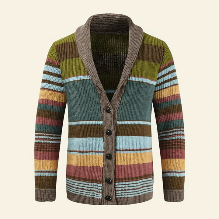 Oliver | Herren Gestreifter Strickcardigan mit Knopfleiste