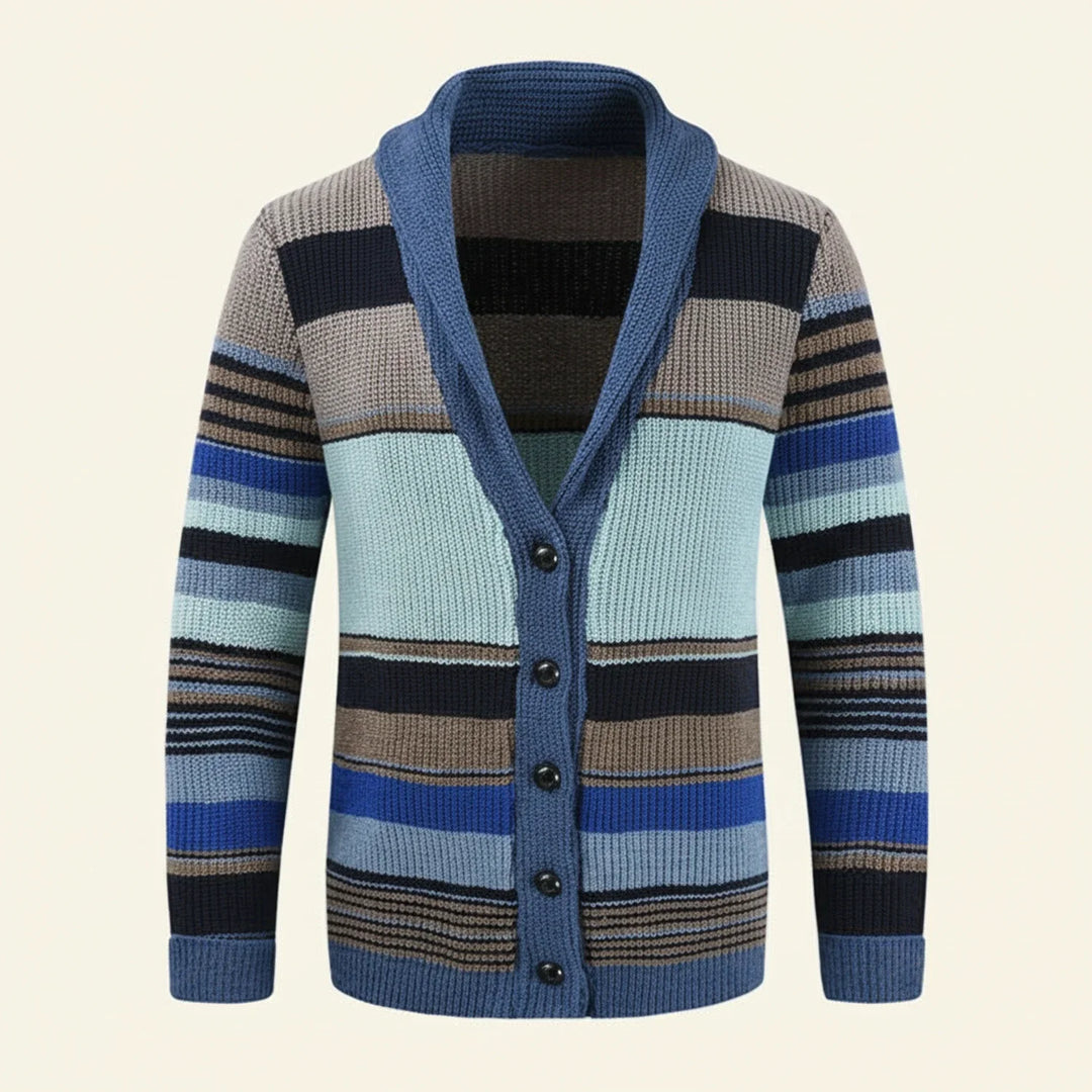 Oliver | Herren Gestreifter Strickcardigan mit Knopfleiste