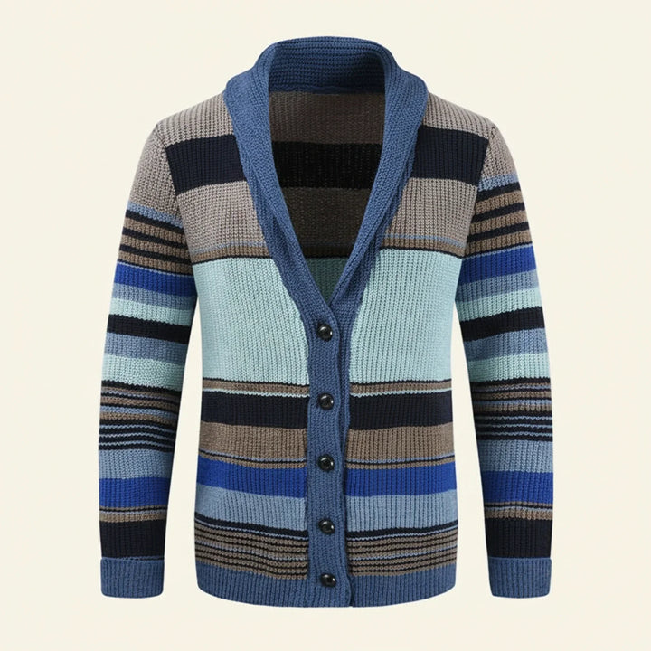 Oliver | Herren Gestreifter Strickcardigan mit Knopfleiste
