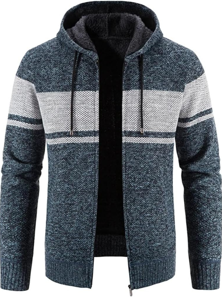 Hans | Herren Winter-Kapuzenjacke mit Reißverschluss und Streifen