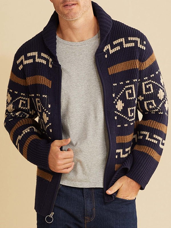 Jakob | Herren Frühling Strickjacke mit Schalkragen und Muster