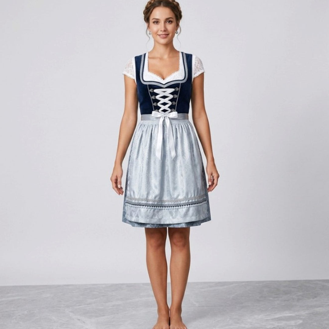 Oktoberfest Dirndl Kleid Damen Rüschenbluse Schürze Trachtenkleid