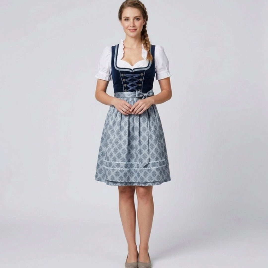 Oktoberfest Dirndl Kleid Damen Rüschenbluse Schürze Trachtenkleid
