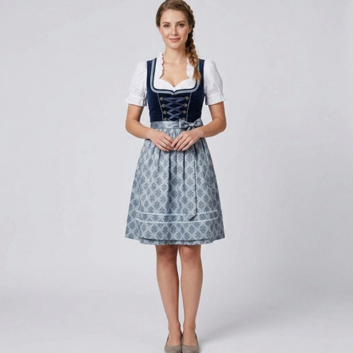 Oktoberfest Dirndl Kleid Damen Rüschenbluse Schürze Trachtenkleid