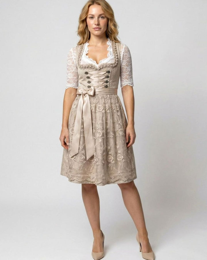 Oktoberfest Dirndl Kleid Damen Spitzenbluse Blumenstickerei Trachtenkleid