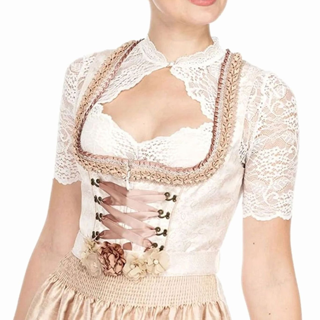 Oktoberfest Dirndlbluse Damen Elegante Spitzen-Trachtenbluse