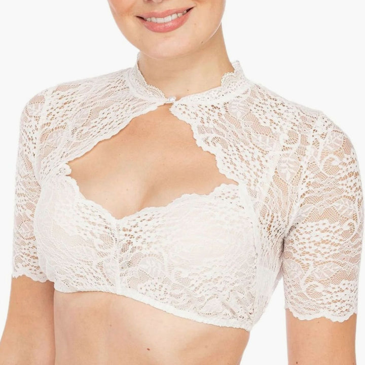 Oktoberfest Dirndlbluse Damen Elegante Spitzen-Trachtenbluse - Weiß
