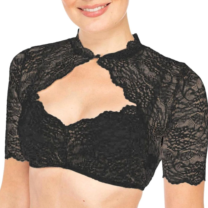 Oktoberfest Dirndlbluse Damen Elegante Spitzen-Trachtenbluse - Schwarz