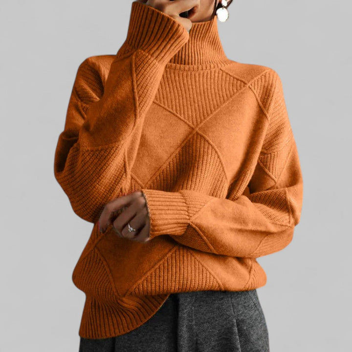 Barbara | Damen Oversized Winterpullover mit Muster und Rollkragen